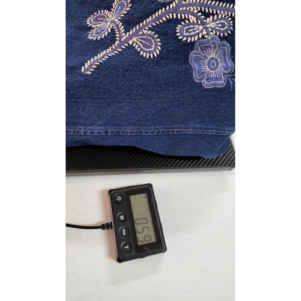 Womens Embroidered Denim Jean Shirt Cuffed Hem Midi Length Casual Everyday - Picture 12 of 12